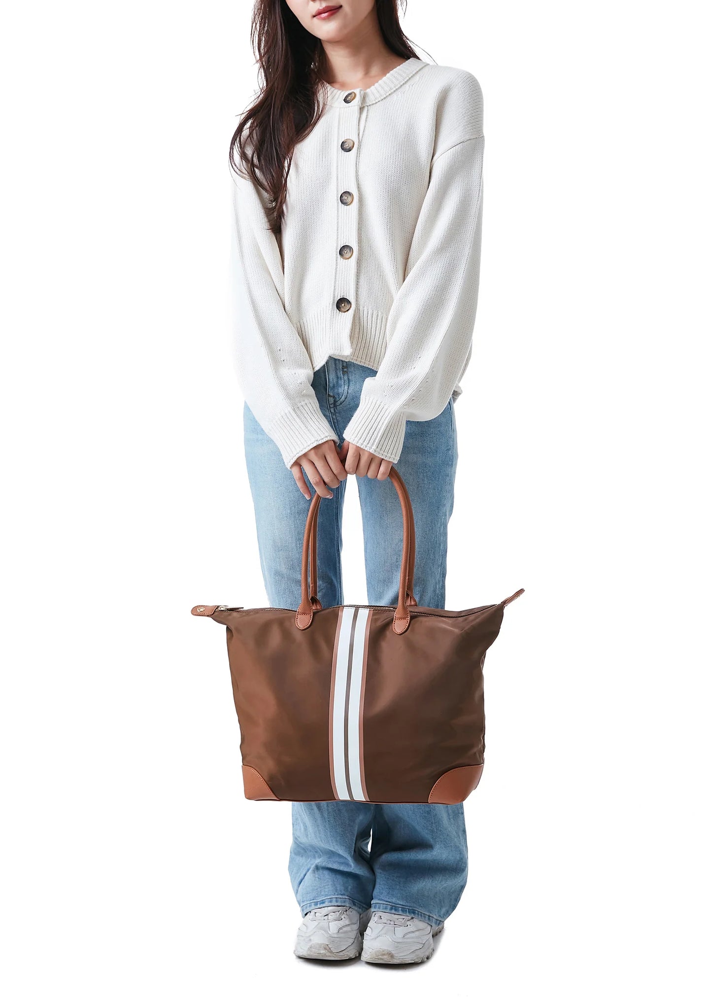 Sutton Euro tote bag w/ Brown Nylon/Brown White Stripe