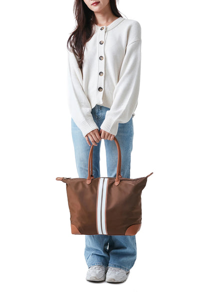 Sutton Euro tote bag w/ Brown Nylon/Brown White Stripe