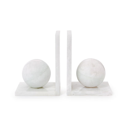 White marble sphere bookends, set of 2