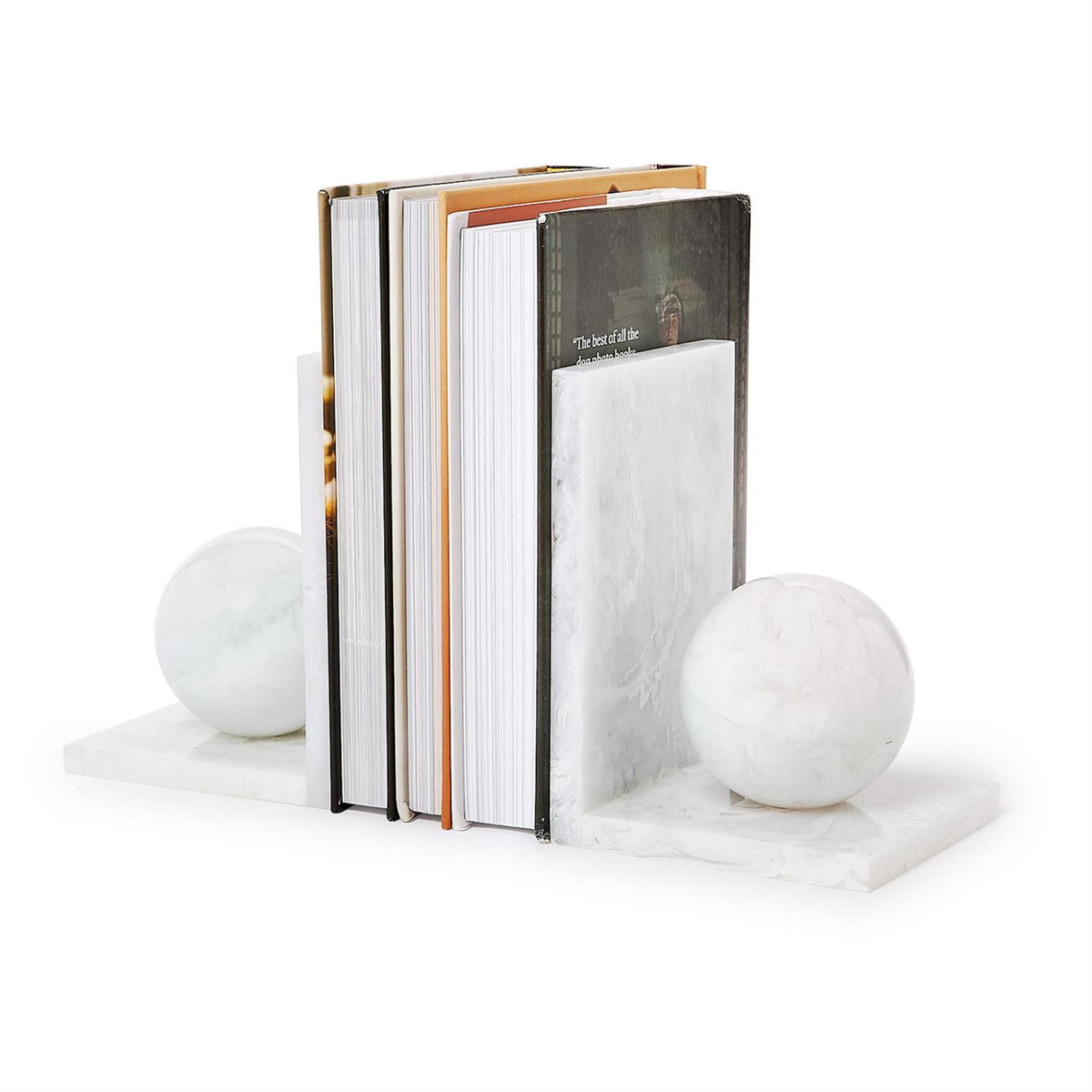 White marble sphere bookends, set of 2