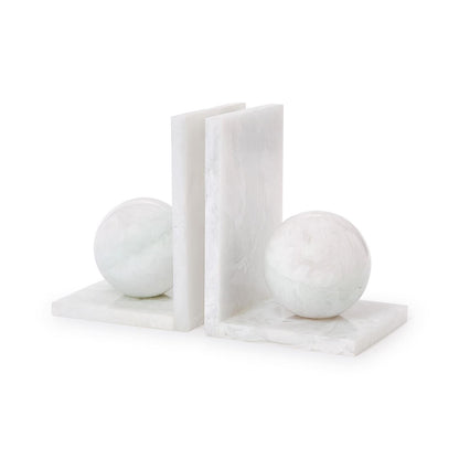 White marble sphere bookends, set of 2