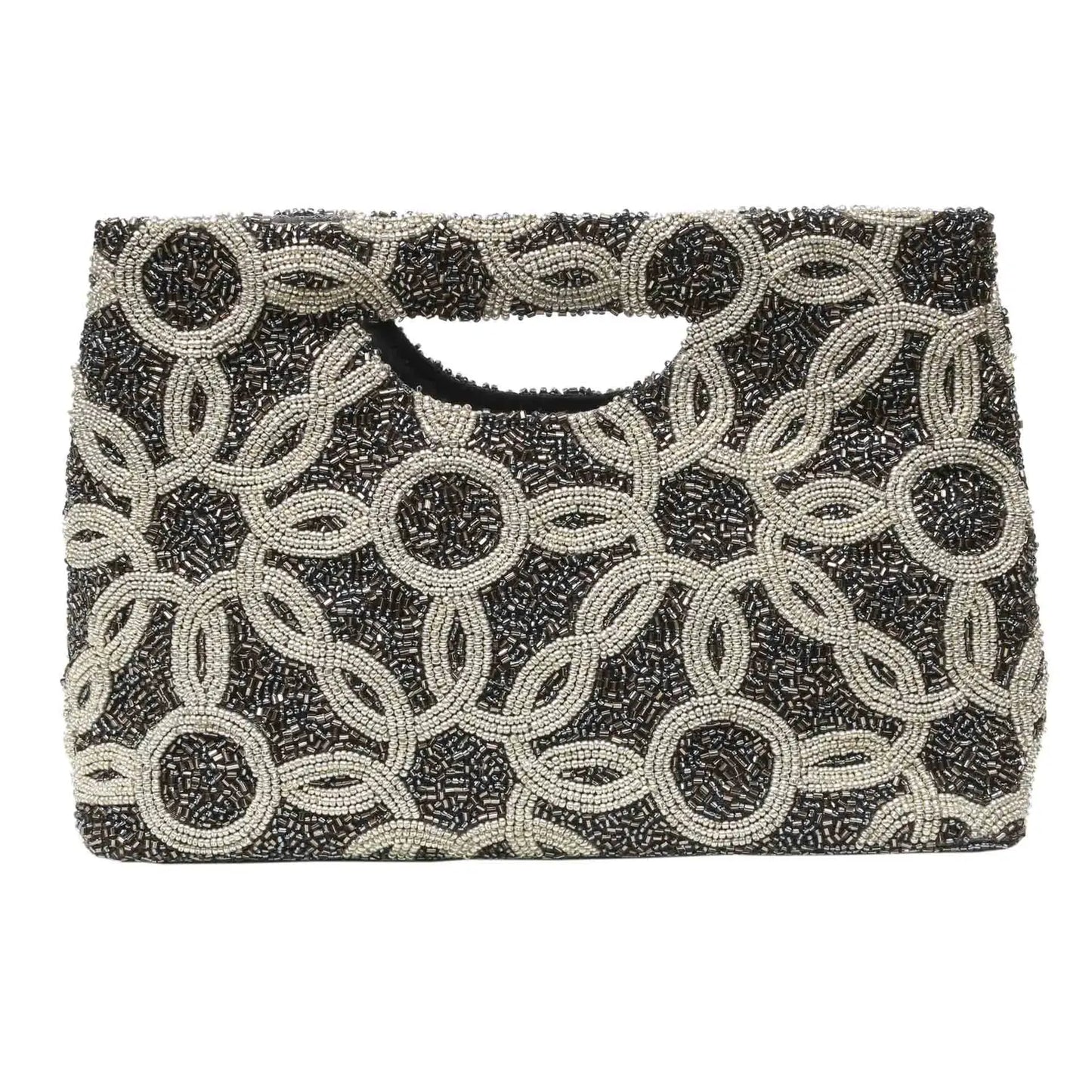 Silver & Pewter Circle Beaded Handle Clutch