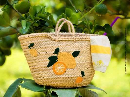 Lemon/Orange Italy Straw Beach Bag