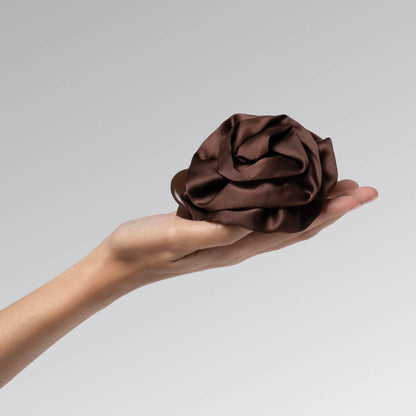 Satin Rosette Medium Flat Cloud Clip - Chocolate