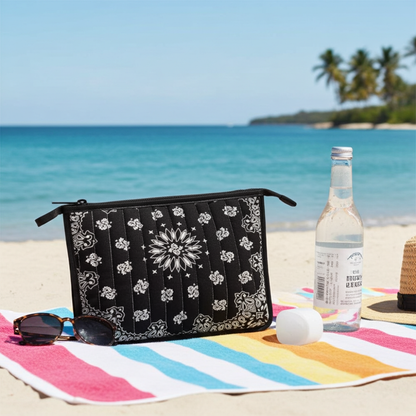 Beau Black Bandana Print Pouch