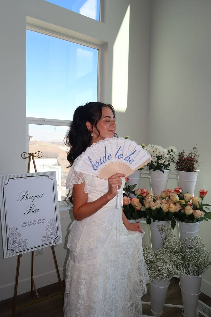 White Lace Bride to Be Folding Fan
