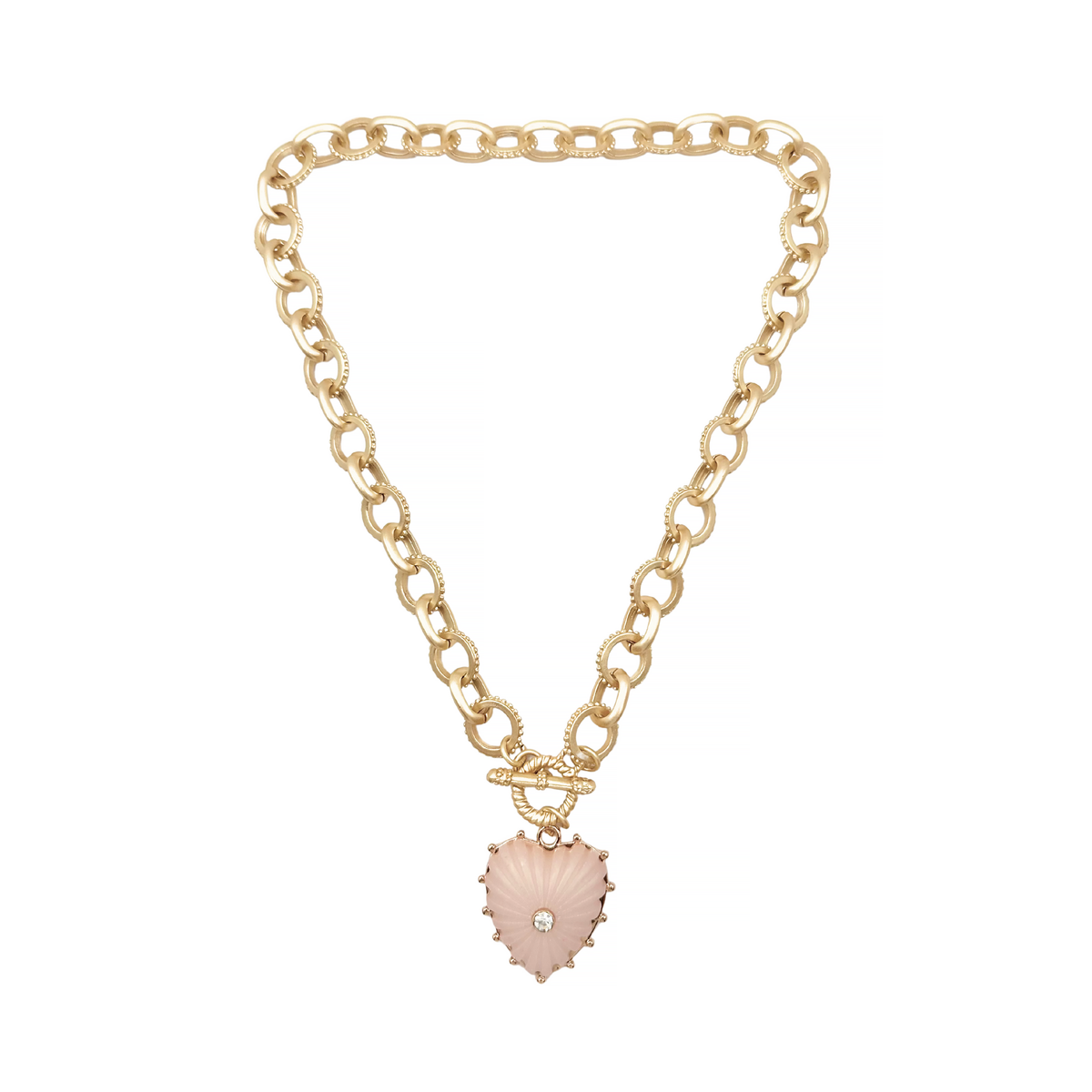 Fornash Adelaide Bella Necklace in light pink - gold toggle chain with blush faceted pendant