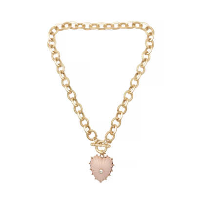 Fornash Adelaide Bella Necklace in light pink - gold toggle chain with blush faceted pendant