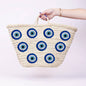 Handmade Moroccan Basket with Blue Evil Eyes