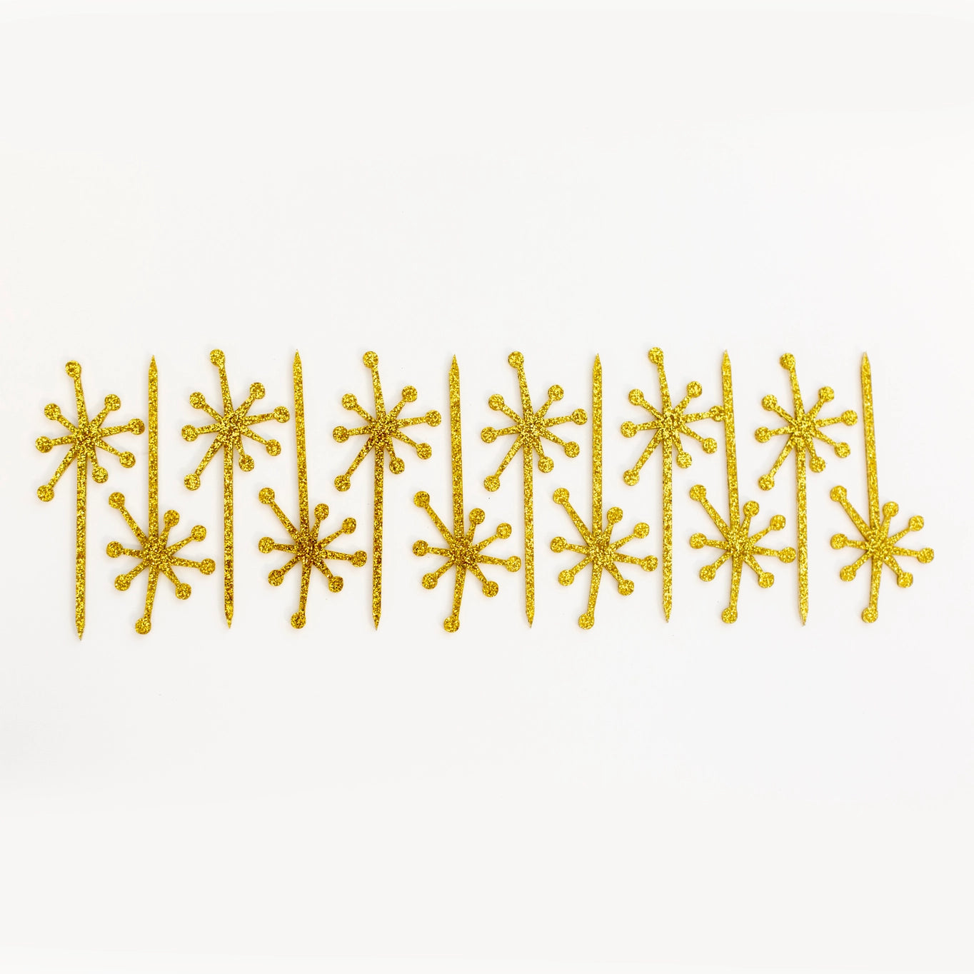 Gold Glitter Retro Starburst Acrylic Cocktail Pick, Set of 12