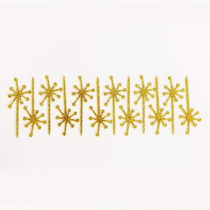 Gold Glitter Retro Starburst Acrylic Cocktail Pick, Set of 12