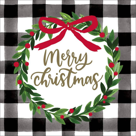 Check Wreath Merry Christmas - Christmas Cocktail Napkins