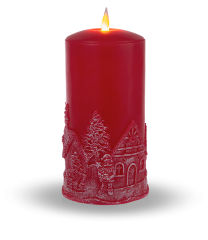 Red Holiday Themed LED Wax Pillar Candle