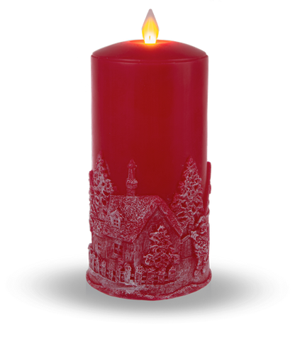 Red Holiday Themed LED Wax Pillar Candle