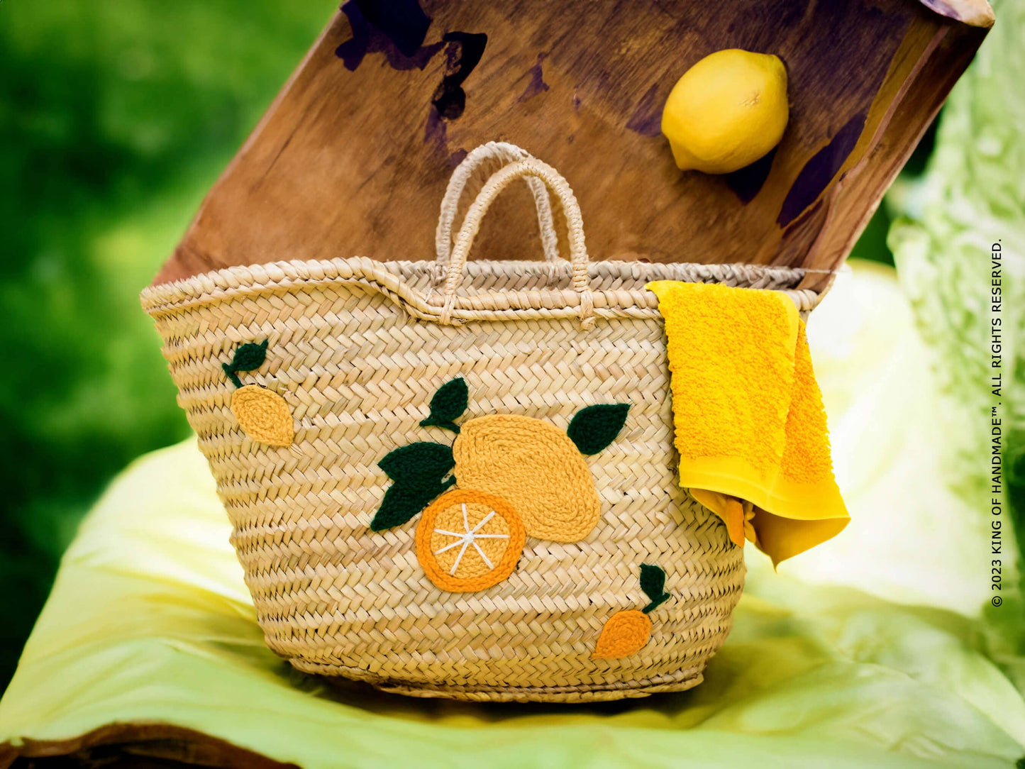 Lemon/Orange Italy Straw Beach Bag