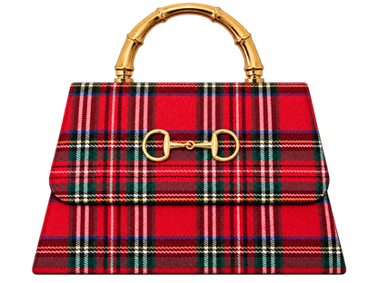Red Plaid Lulu with Gold Bamboo Handle, Gold Charms