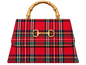Red Plaid Lulu with Gold Bamboo Handle, Gold Charms