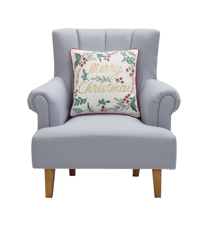 Festive Greenery Merry Christmas Embroidered Pillow