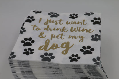 Drink Wine and Pet My Dog Cocktail Napkin