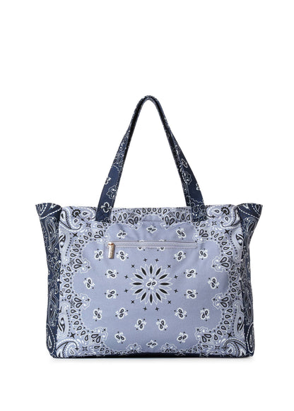 Bailey Light Blue/Navy Bandana Print Canvas Tote