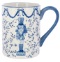 Cobalt blue nutcracker soldier on a white porcelain mug with a blue handle