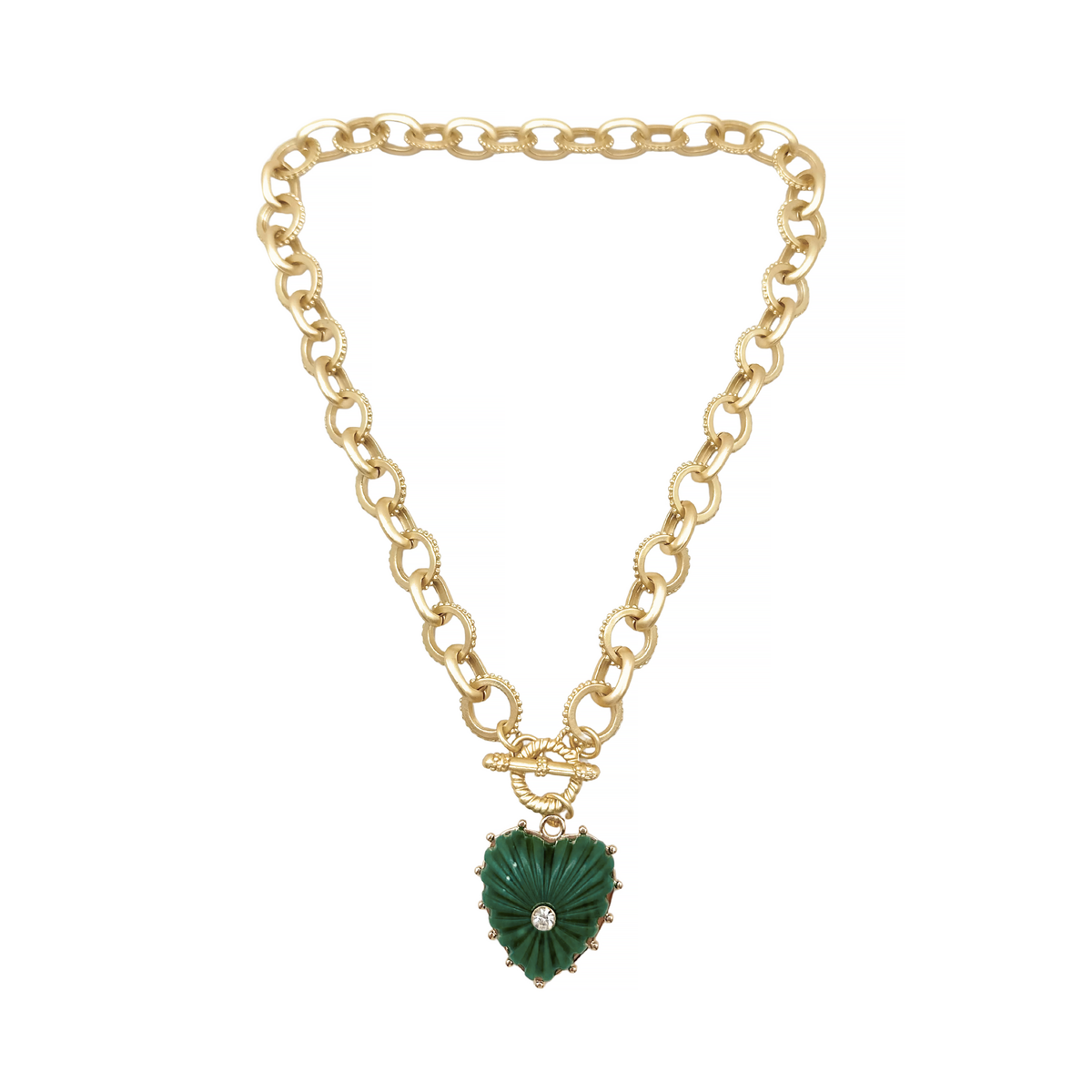 Fornash Adelaide Bella Necklace in green - gold toggle chain with emerald faceted pendant