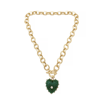 Fornash Adelaide Bella Necklace in green - gold toggle chain with emerald faceted pendant