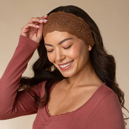 Wide Lace Elastic Headbands 2pc Set - Mocha & Chocolate