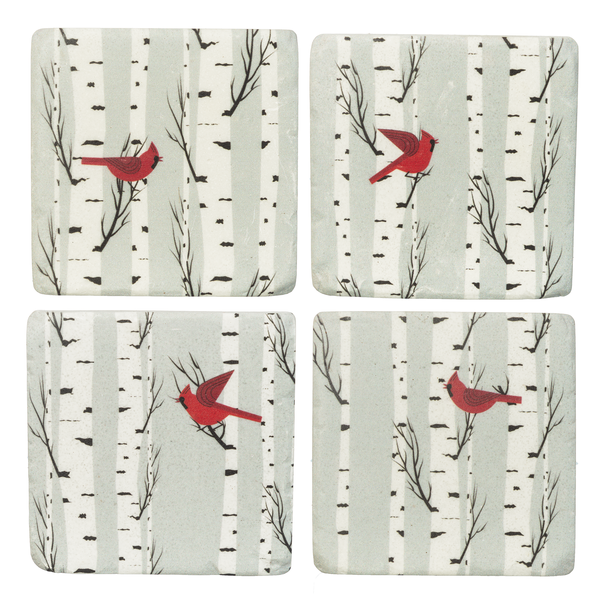 Cardinal in Birch Tree Coaster (set of 4)