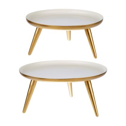 White Enamel with Gold Tripod Base Pedestal Stand