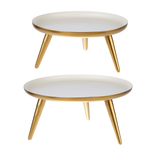 White Enamel with Gold Tripod Base Pedestal Stand