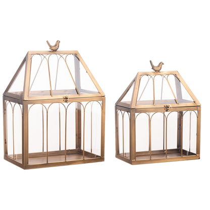 Small Antique Gold Terrarium with Bird