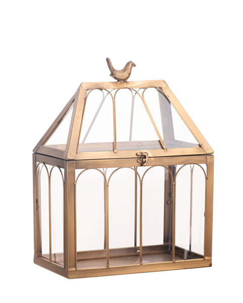 Small Antique Gold Terrarium with Bird
