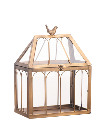 Small Antique Gold Terrarium with Bird