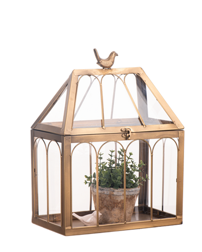 Small Antique Gold Terrarium with Bird