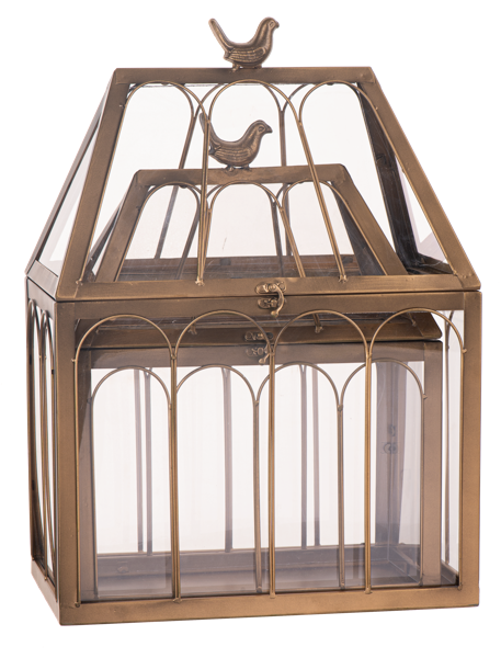 Small Antique Gold Terrarium with Bird