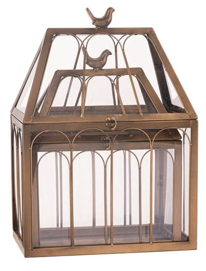 Small Antique Gold Terrarium with Bird