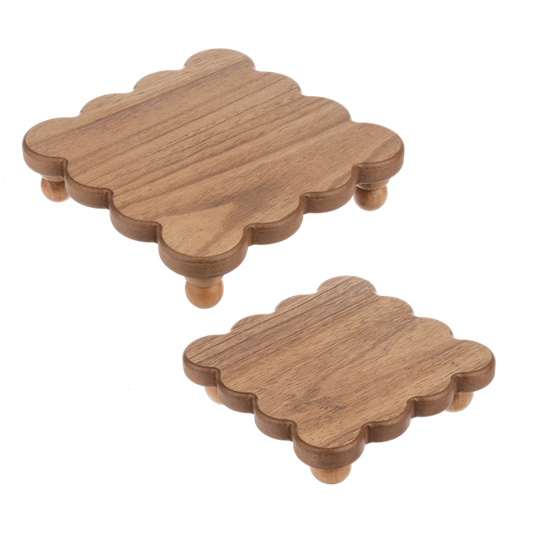 Decorative Brown Wood Scallop Edge Tray with Feet