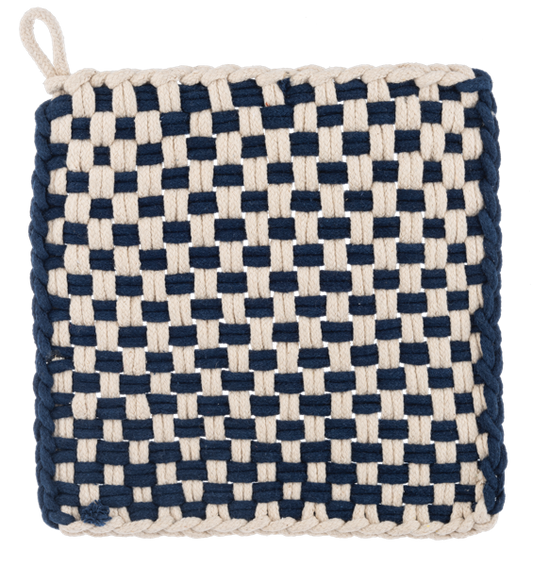 Navy Cotton Crochet Check Pot Holder