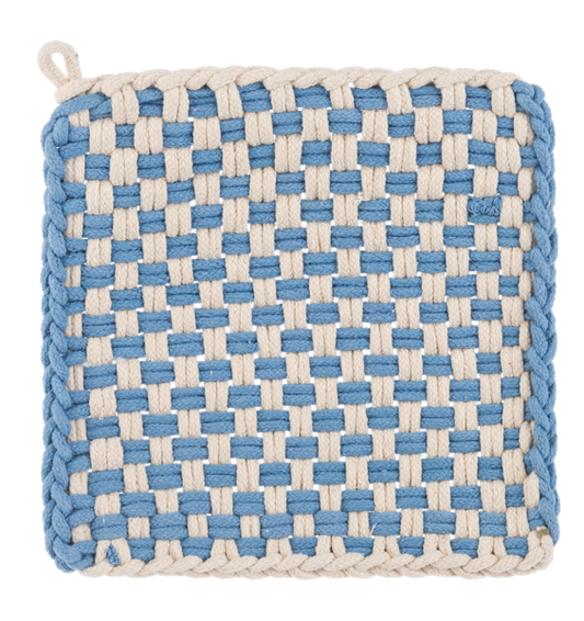 Light Blue Cotton Crochet Check Pot Holder