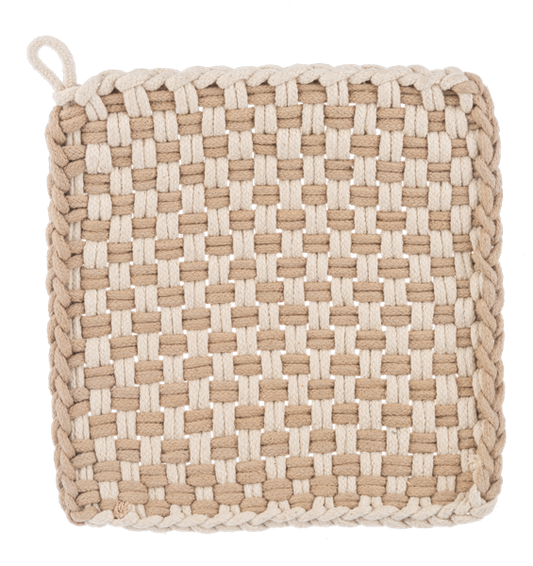Tan Cotton Crochet Check Pot Holder