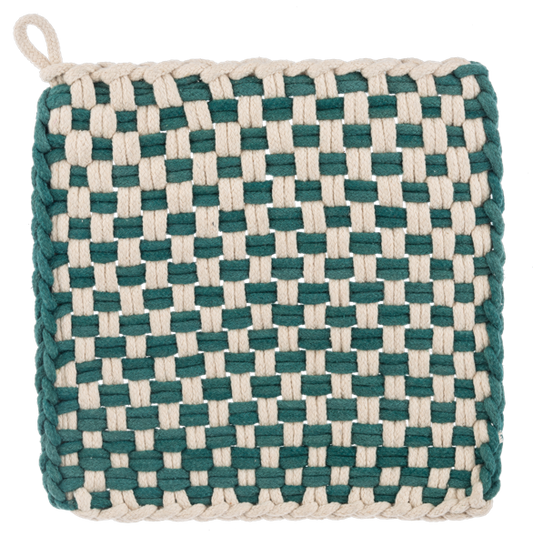 Teal Cotton Crochet Check Pot Holder