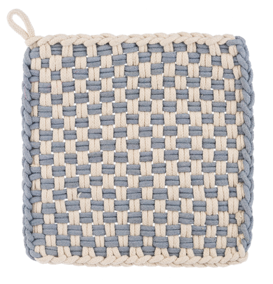 Blue Grey Cotton Crochet Check Pot Holder