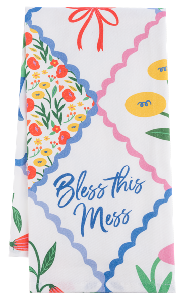 Colorful Patchwork Bless This Mess Tea Towel
