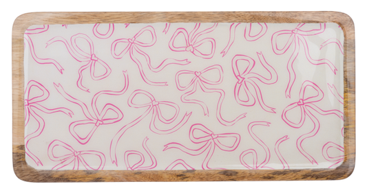 Rectangle Pink Bow Pattern Tray
