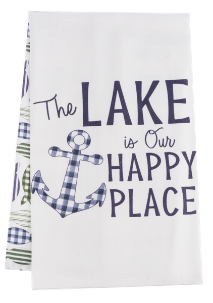 The Lake is our Happy Place Fish Pattern Tea Towel