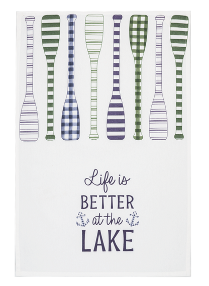 Life is Better at the Lake Paddle Pattern Tea Towel