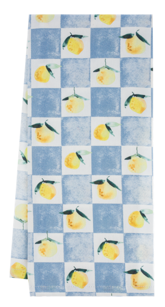 Blue & White Checkered Lemon Tea Towel