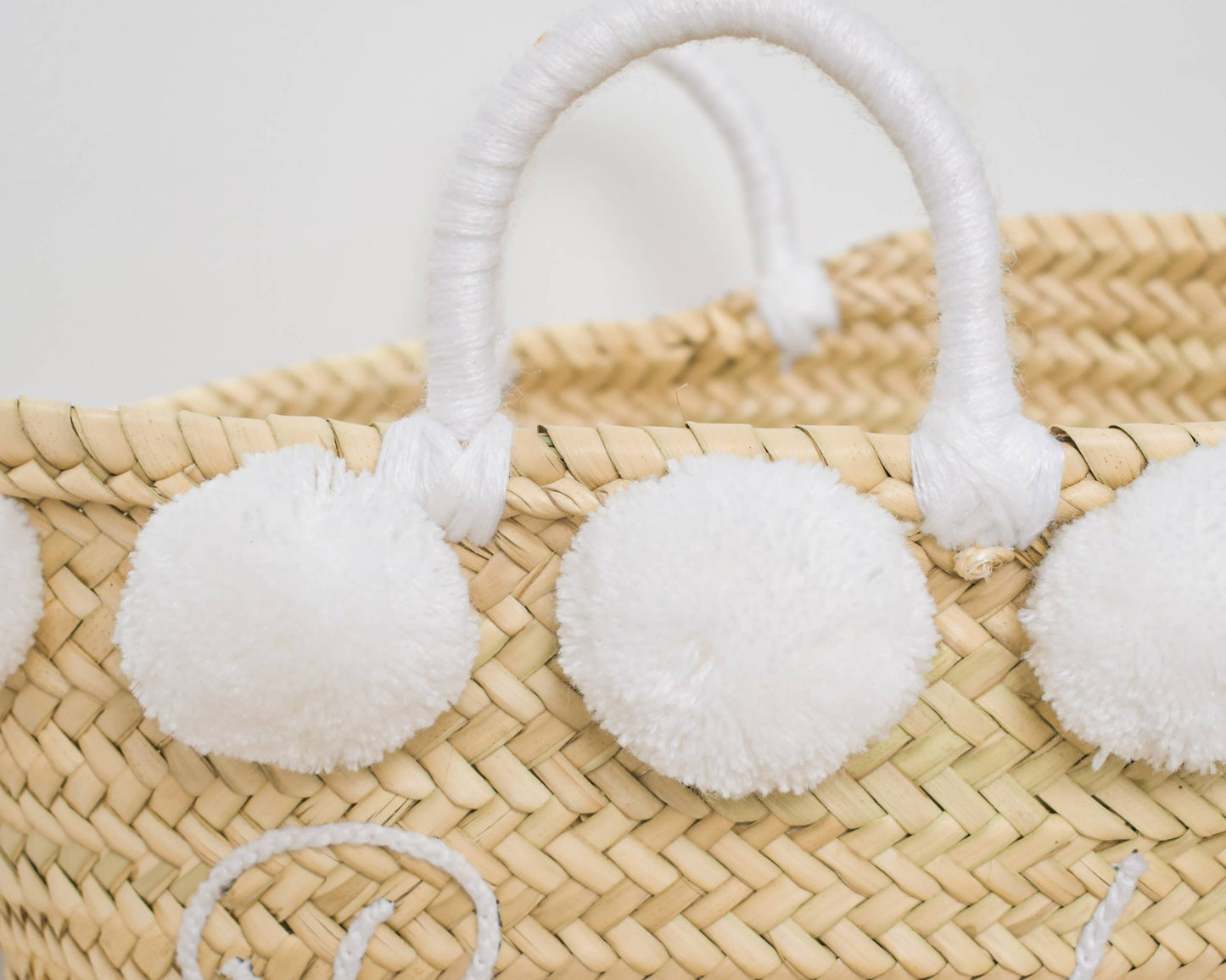 'Bride' Straw Tote with Pom-Poms for Weddings