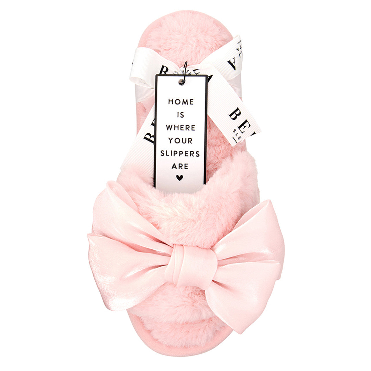 Light Blush Bow Plush Slippers